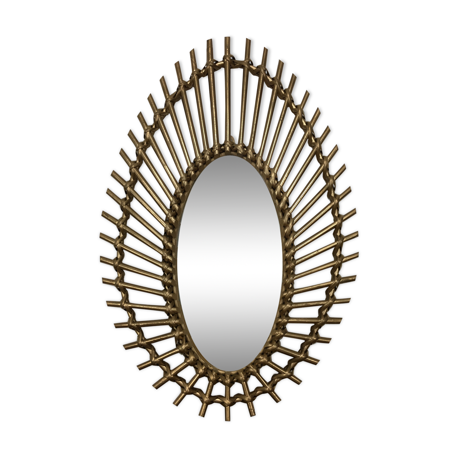 Mirror sun rattan 61 x 42 cm painted golden