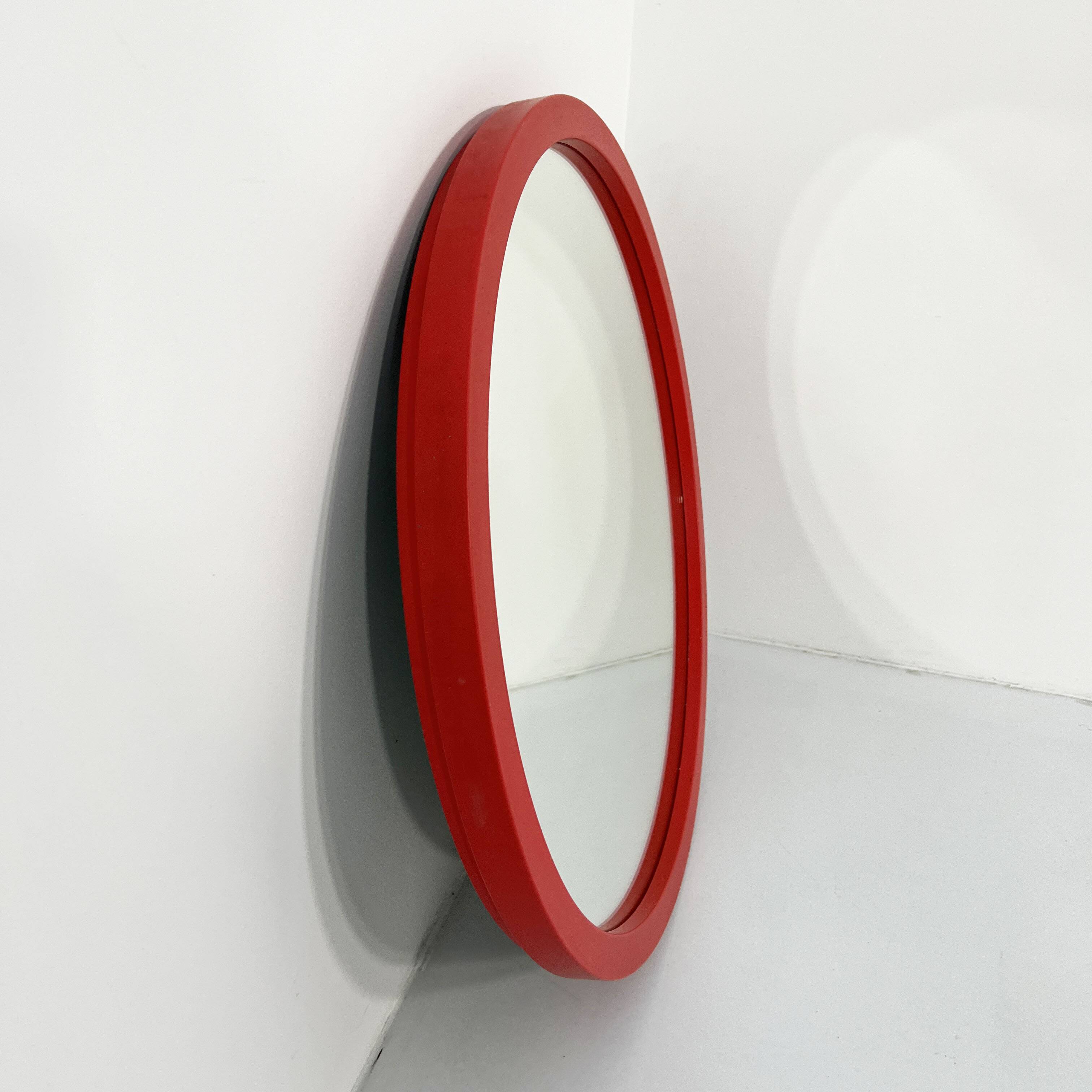 Kartell red round mirror 1980s