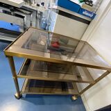 70's brass and glass roller service - 3 levels - expandable middle shelf