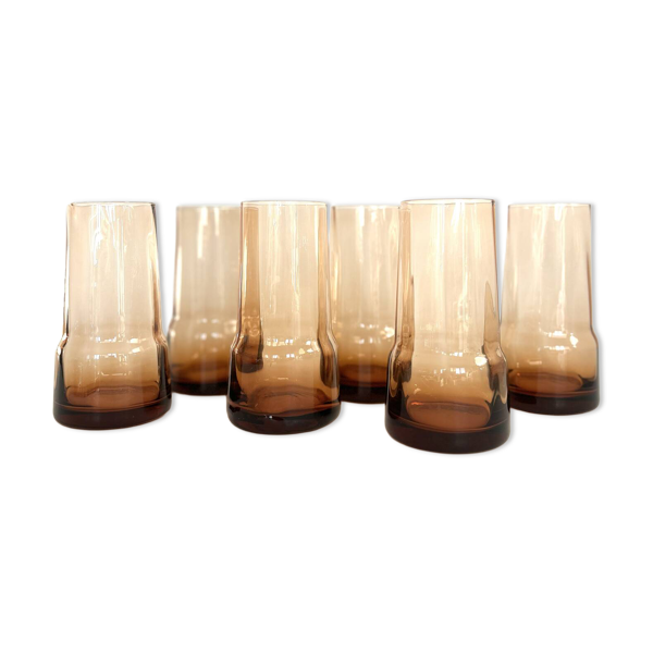 Set de 6 verres ambrés, années 70