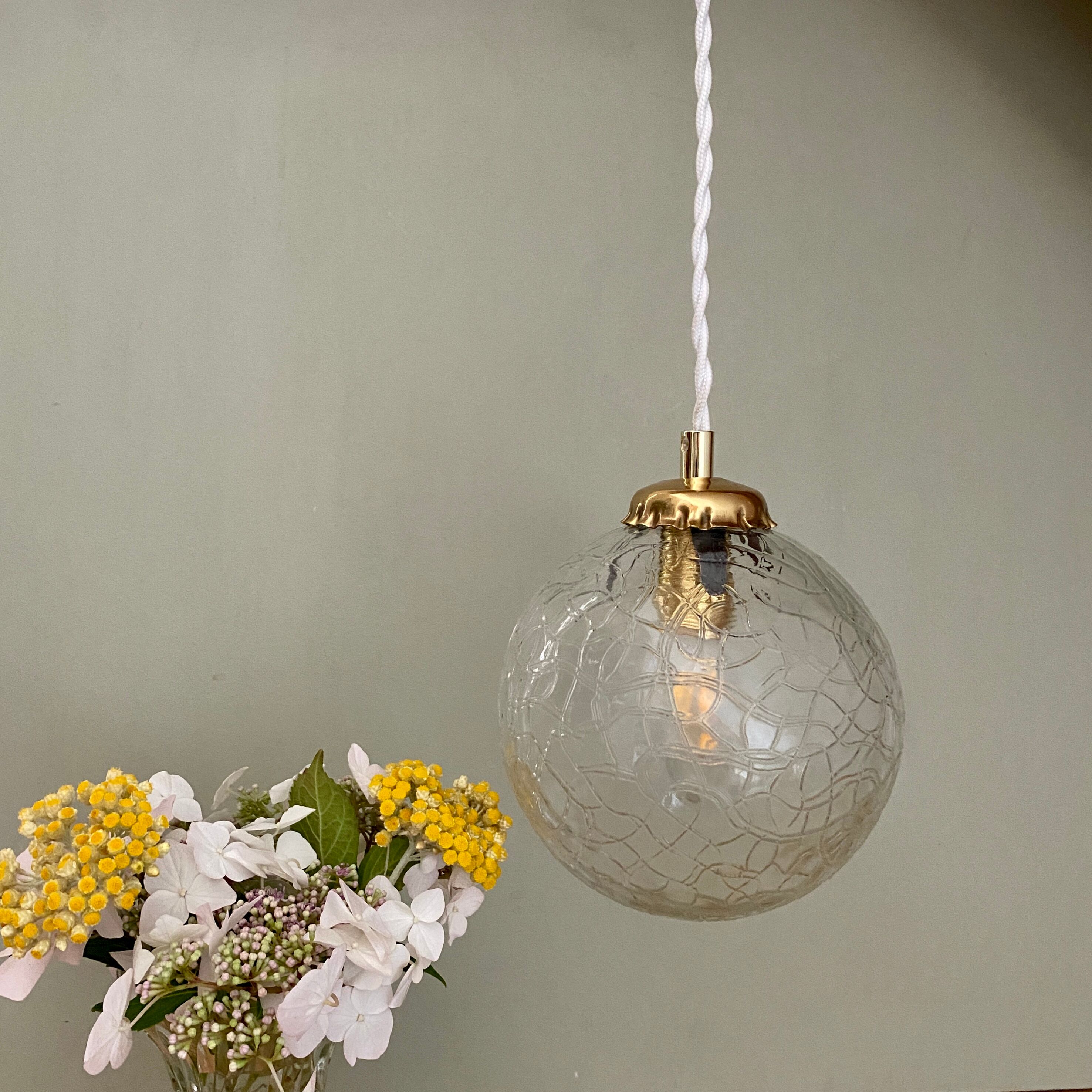 Vintage globe pendant lamp in textured glass