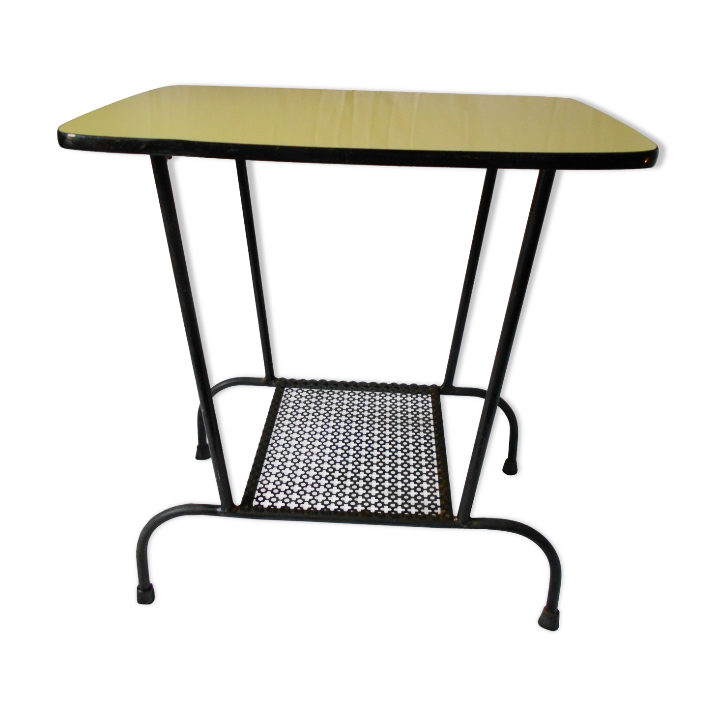 Yellow side vintage formica table and metal