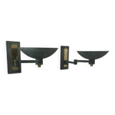 Paire d'appliques vintage orientables laiton, patine vert de bronze, France