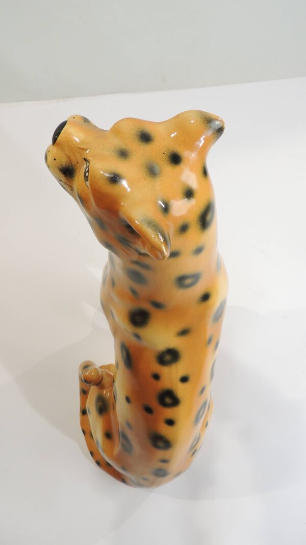 Grande statue vintage de léopard en céramique – Décoration sauvage années 7