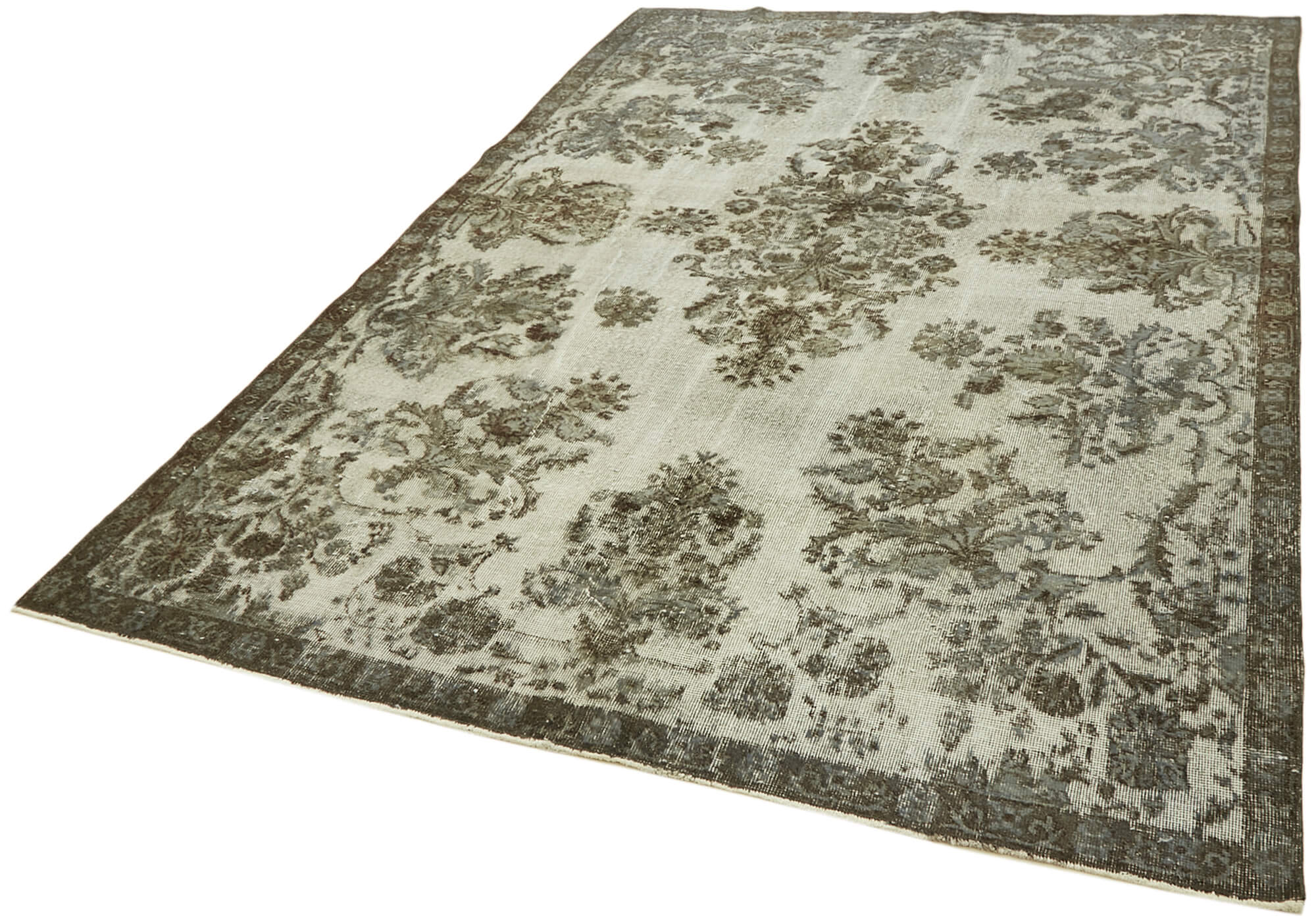 Handmade hi-low pile oriental grey rug, 1980s, 206 cm x 297 cm