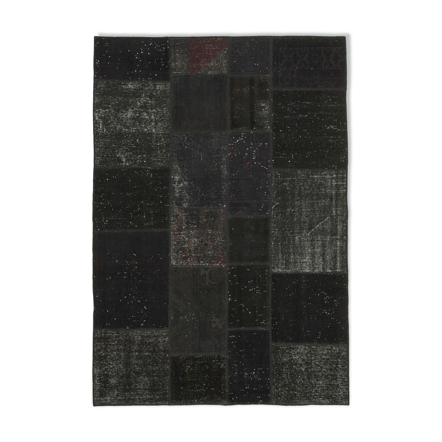 Handmade anatolian overdyed 170 cm x 245 cm black patchwork carpet