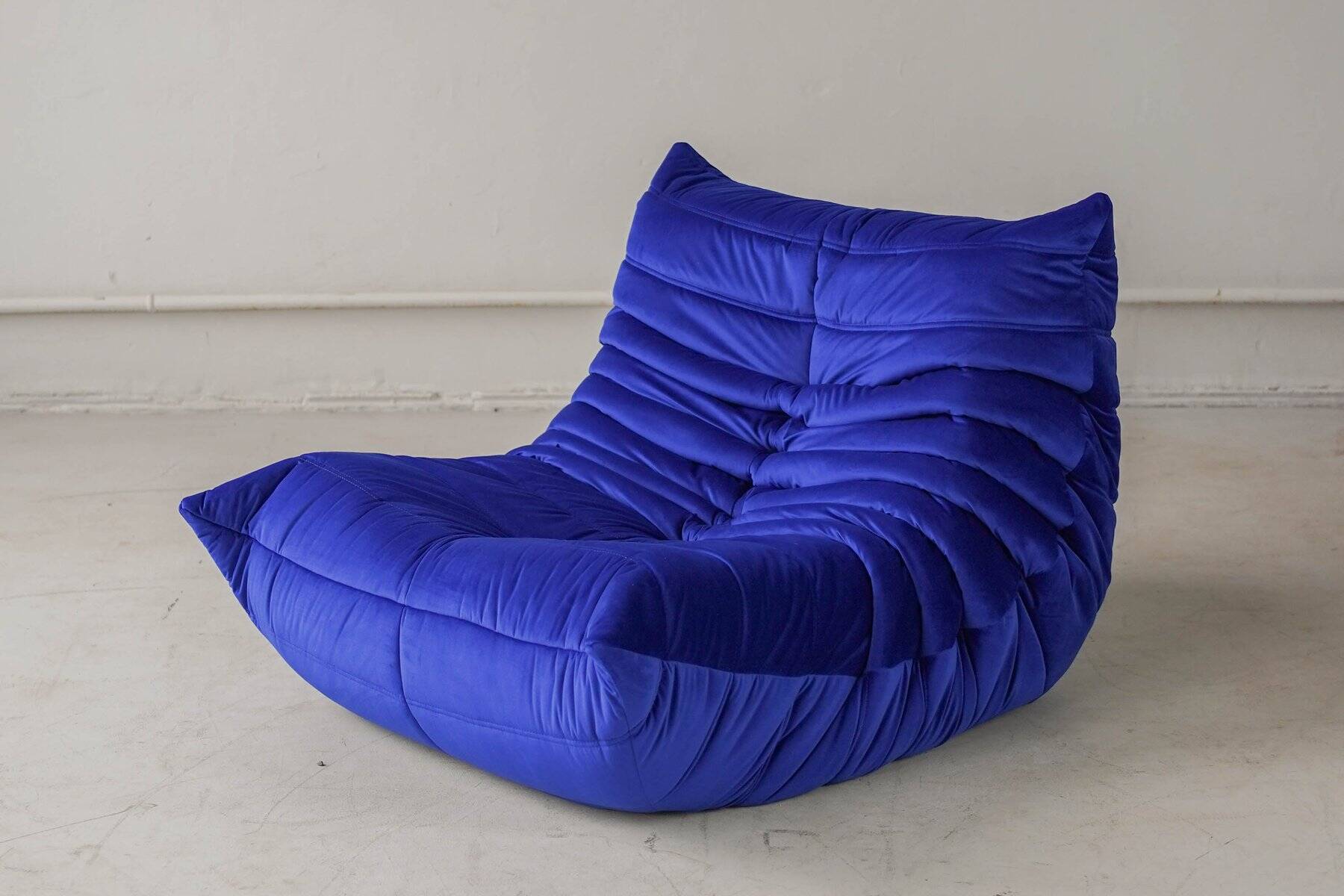 Togo living room set in blue velvet by Michel Ducaroy for Ligne Roset, 1979, set of 5