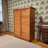 Antique oak tambour door filing cabinet, H120