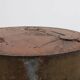 Brutalist French solid oak tripod stool with metal rim, 1850s