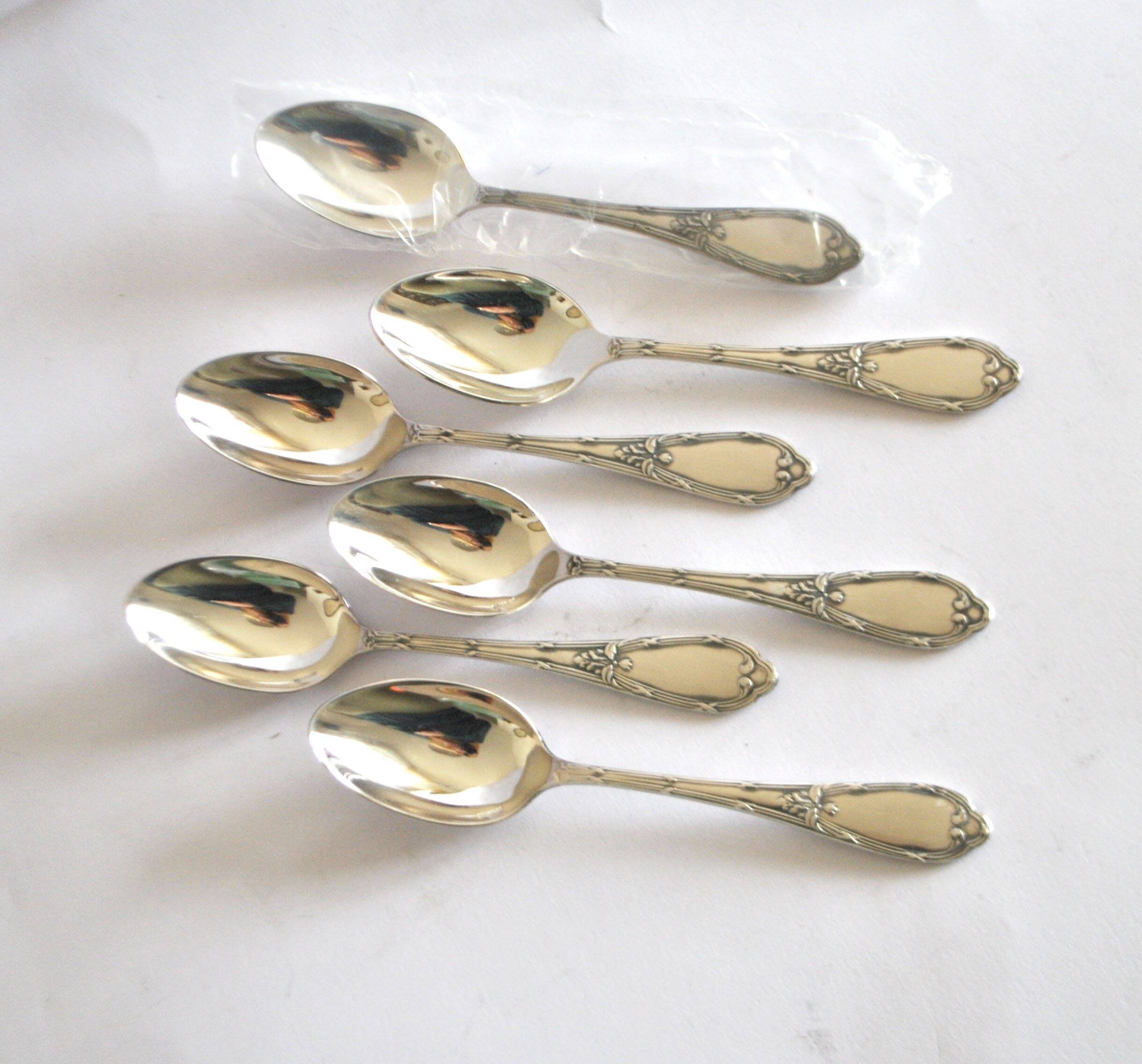 Deetjen set of 6 silver-plated dessert teaspoons with crossed ribbons, 14.5 cm