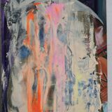 Abstract painting on canvas, dripping on figurative background, circa 1970.