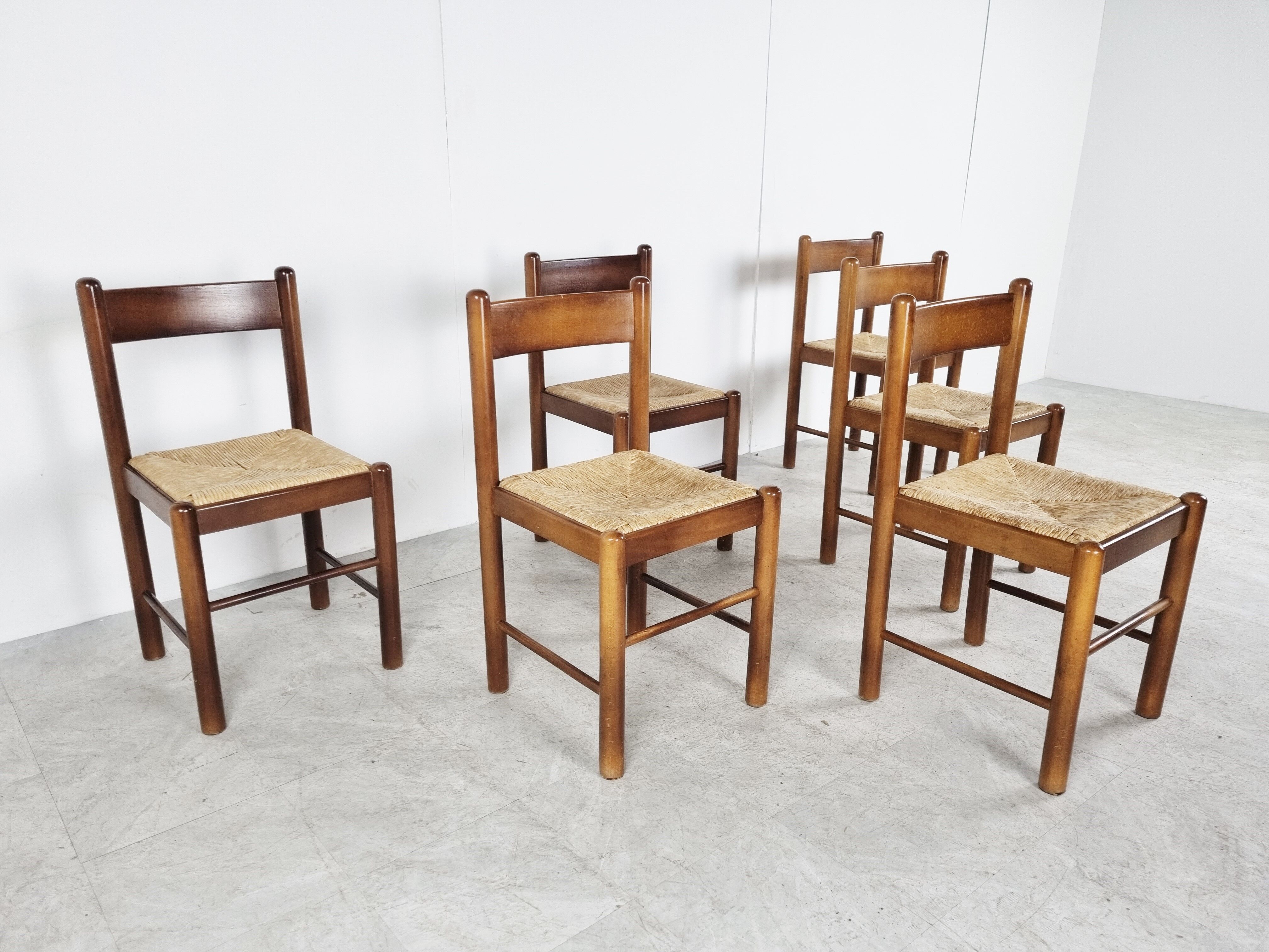 Vintage oak and wicker dining chairs, 1960s