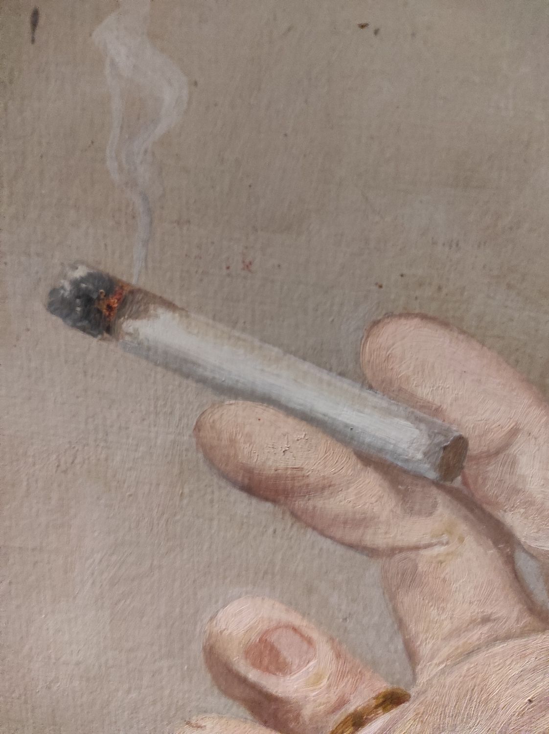 Painting hand to the cigarette oil on cardboard years 30 40 signed Pierre Roig
