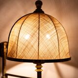 Applique murale à bras articulé en laiton réglable, abat-jour en toile de jute, Angleterre des années 1950