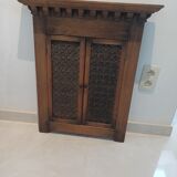 Trypic mirror, with tablet. Velvet and openwork metal braces