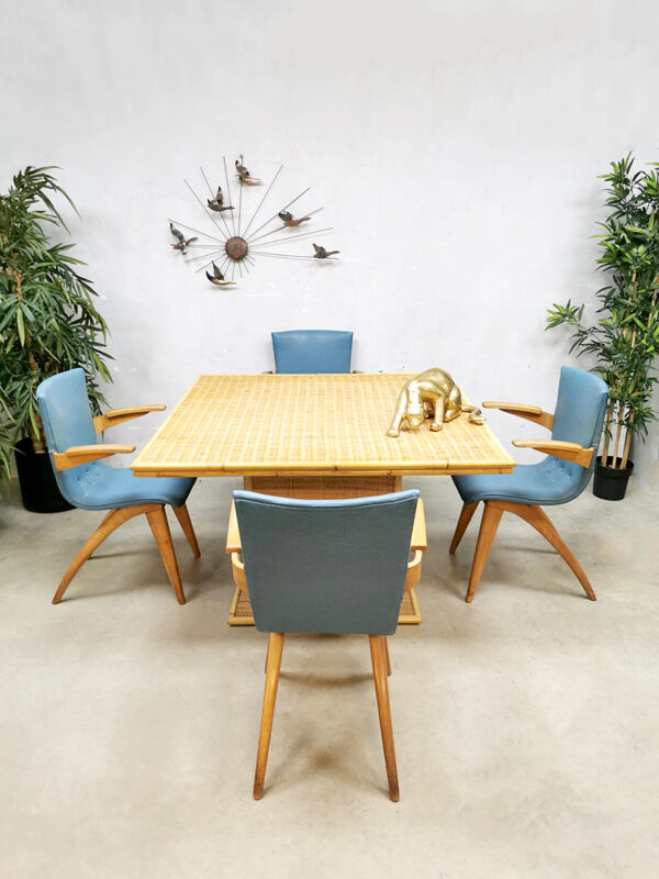 table à manger en bambou de rotin vintage