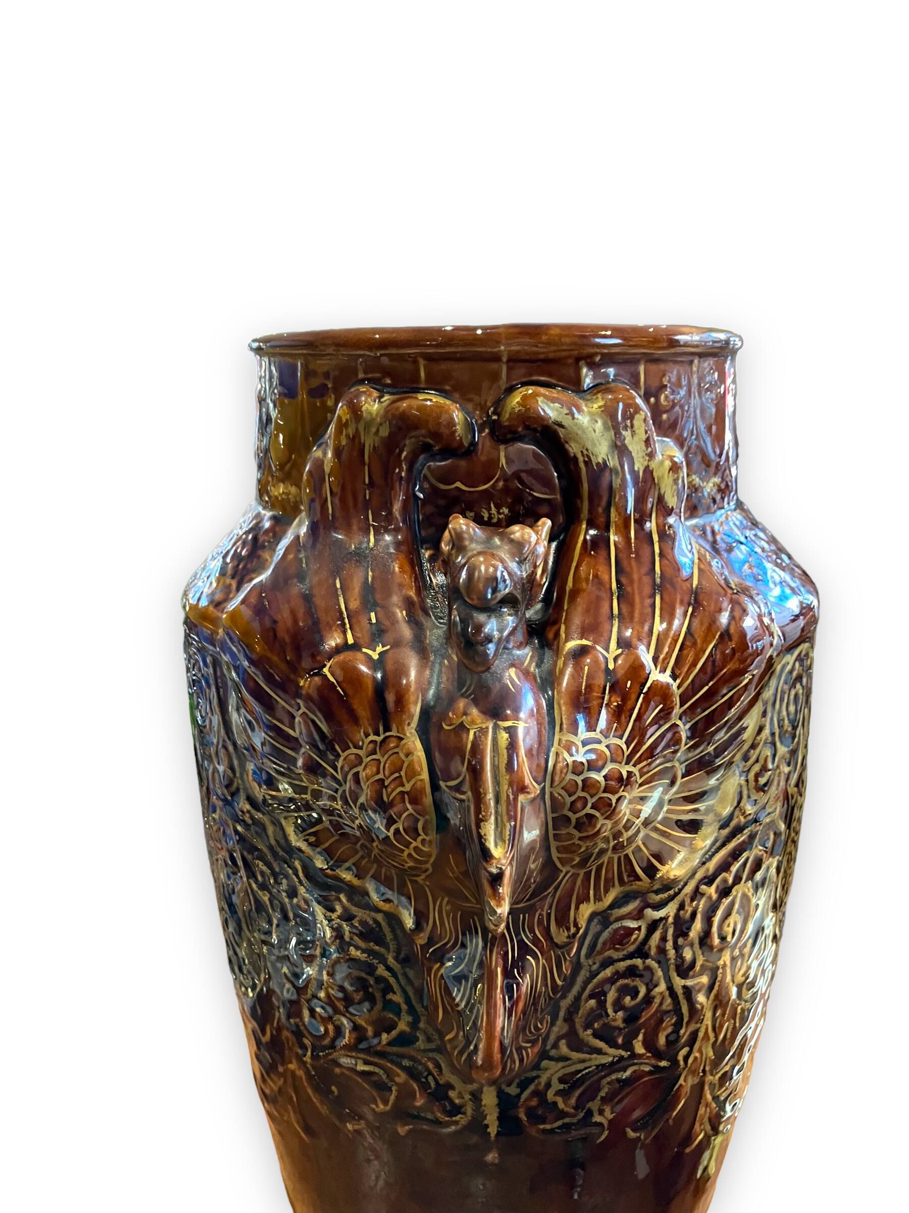 Important Longchamp Griffon vase in golden ceramic