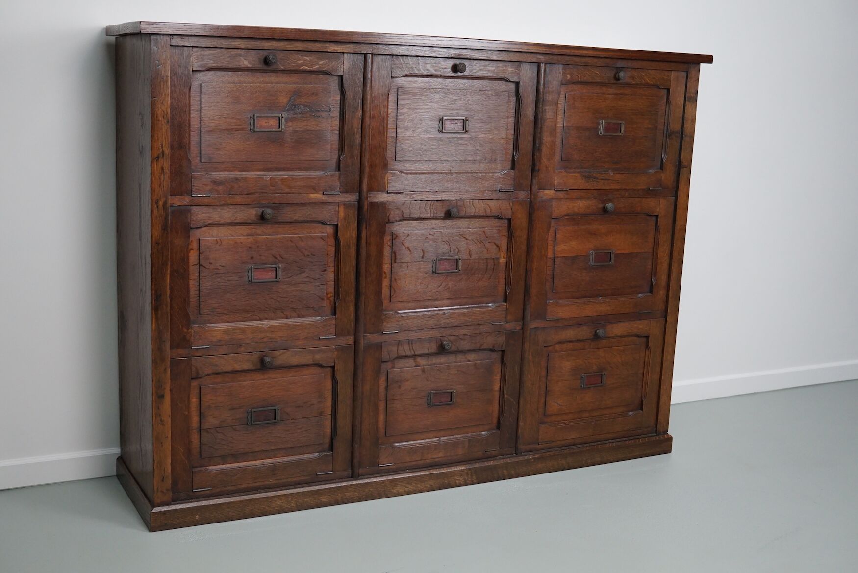 Antique french oak apothecary / filing cabinet folding doors, late 19th century