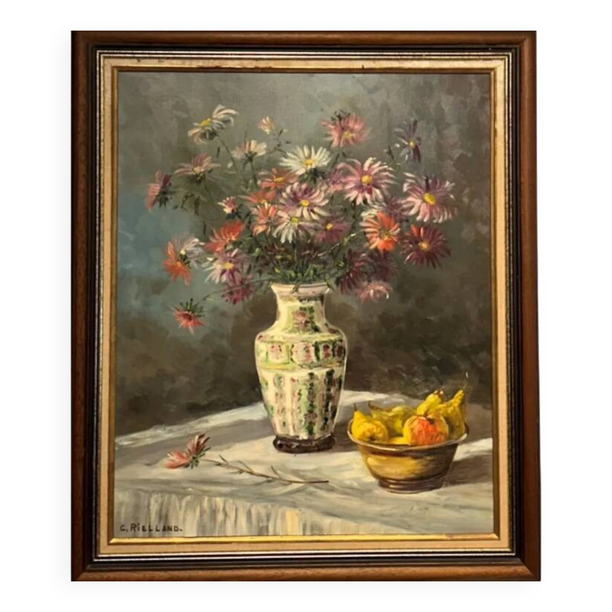 Christophe Rielland XX century. Oil on canvas with a bouquet.