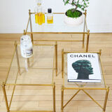 Lot 3 tables pull out brass glass Maison Baguès