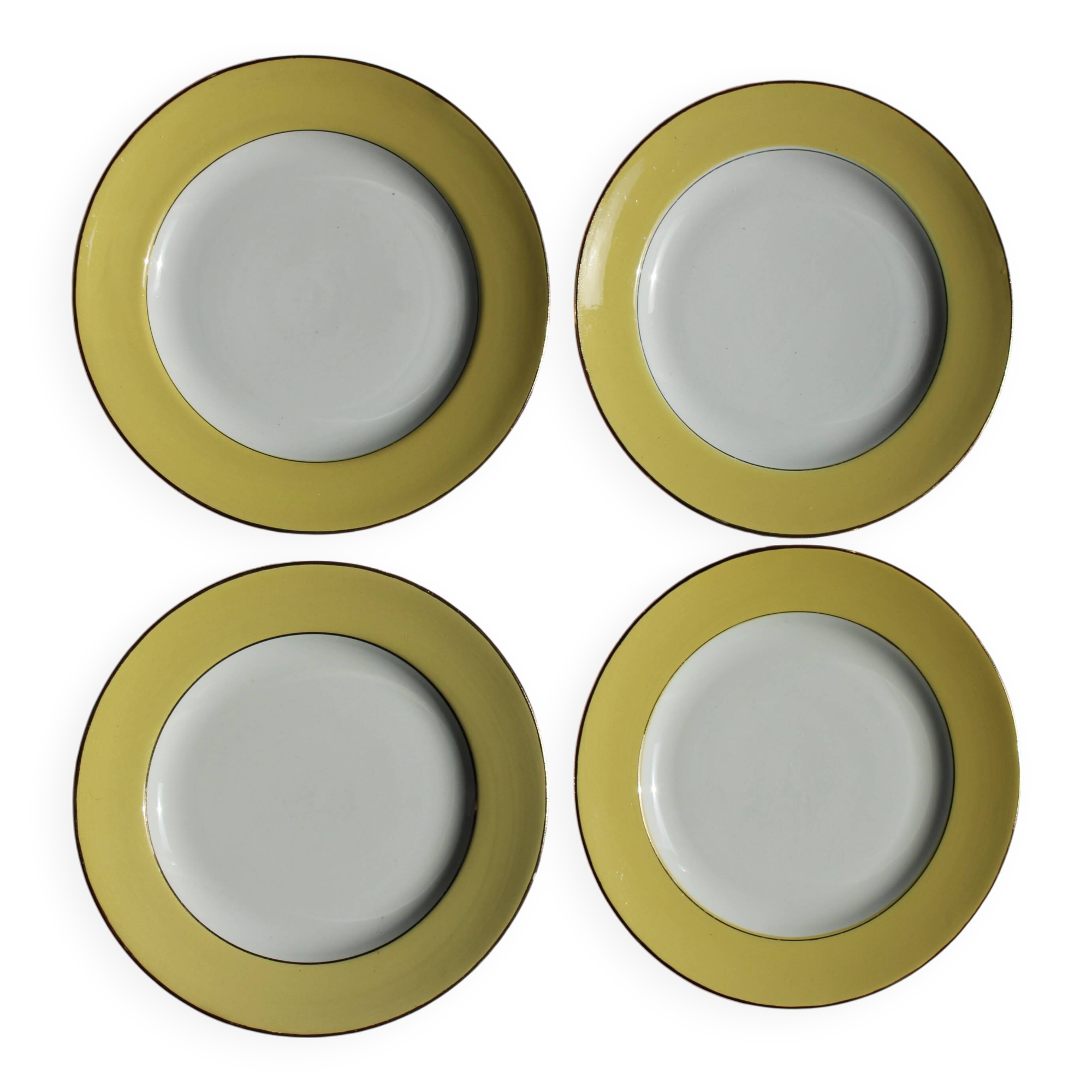 4 yellow L'amandinoise vintage dinner plates