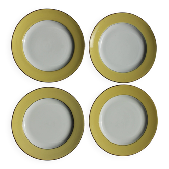 4 assiettes plates jaunes L'amandinoise vintage