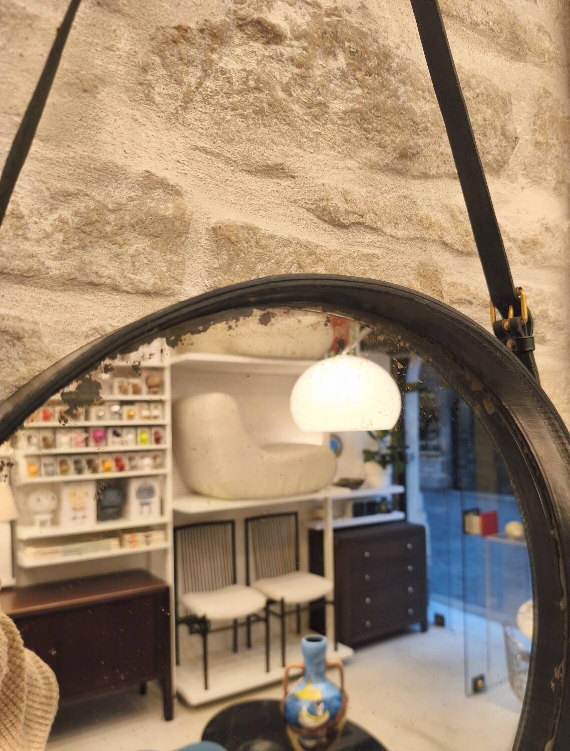 Miroir cuir de Jacques Adnet, vintage 1950