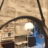 Miroir cuir de Jacques Adnet, vintage 1950