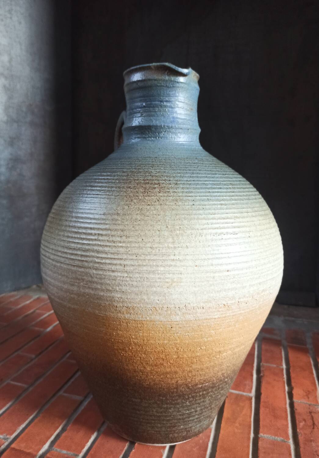 Vintage large pitcher vase in artisanal stoneware.