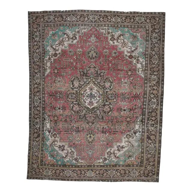 1970s Vintage Persian Handmade Wool Cotton Light Pink Area Rug 285x374