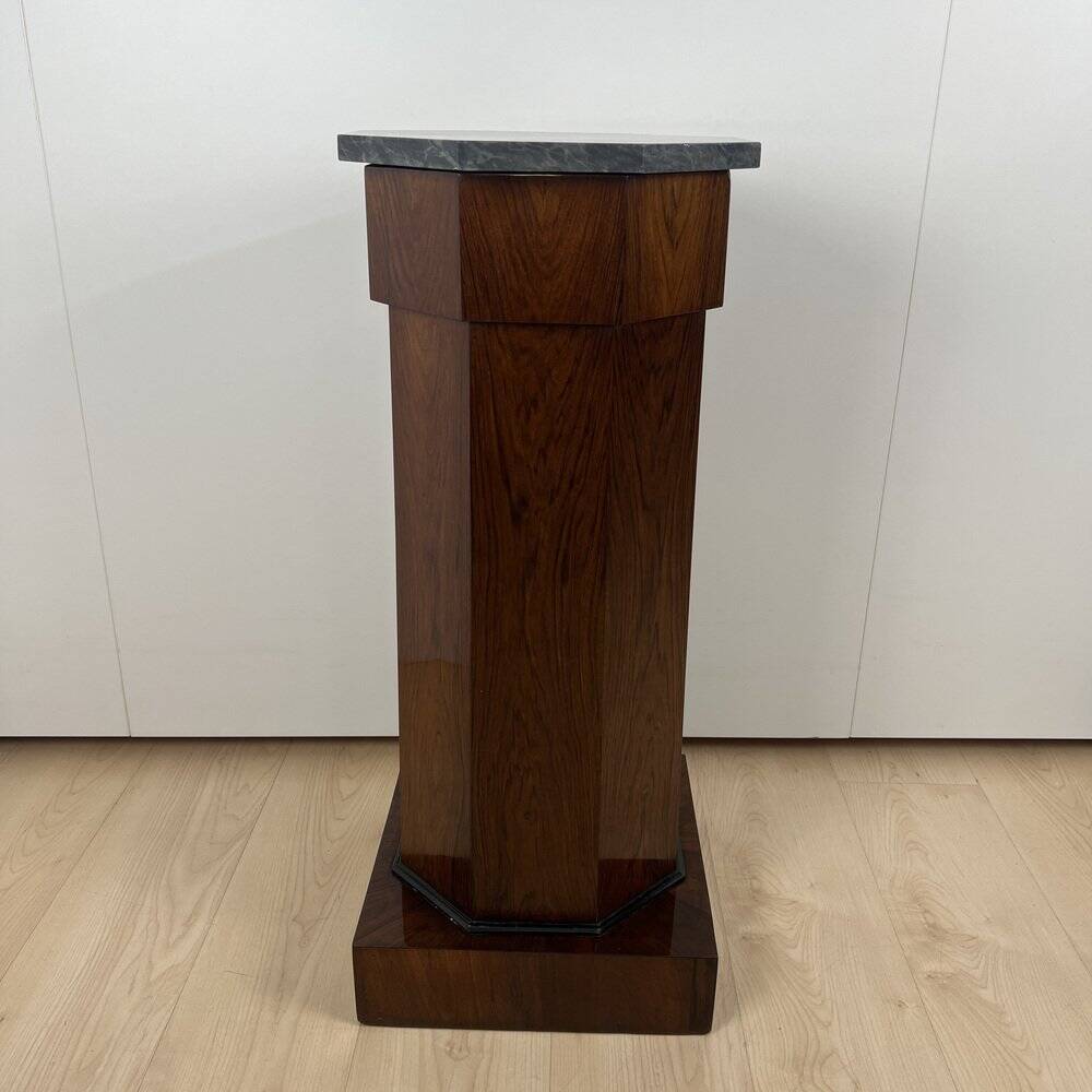 Biedermeier Drum Cabinet in Walnut Veneer & Marble, France, 1830s