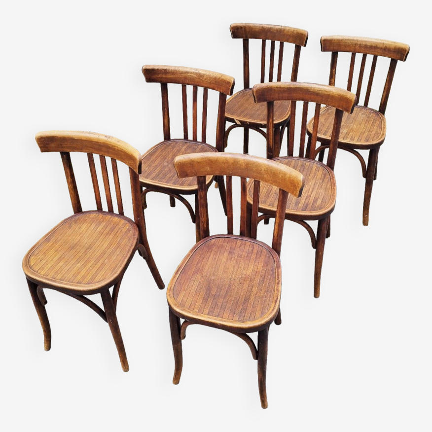 Six chaises bistrot bar signé Mahieu vintage | Selency