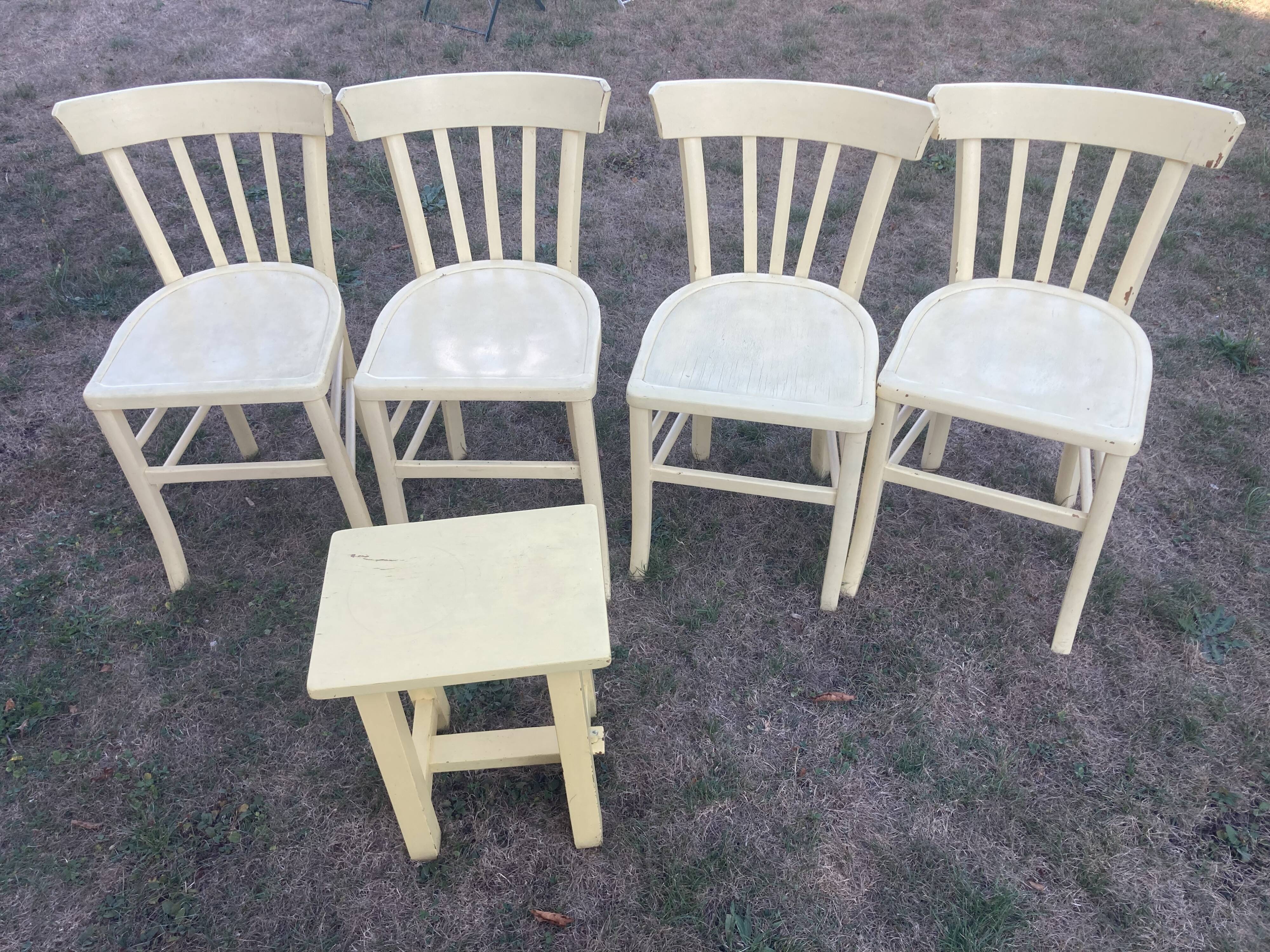 4 bistro chairs painted yellow