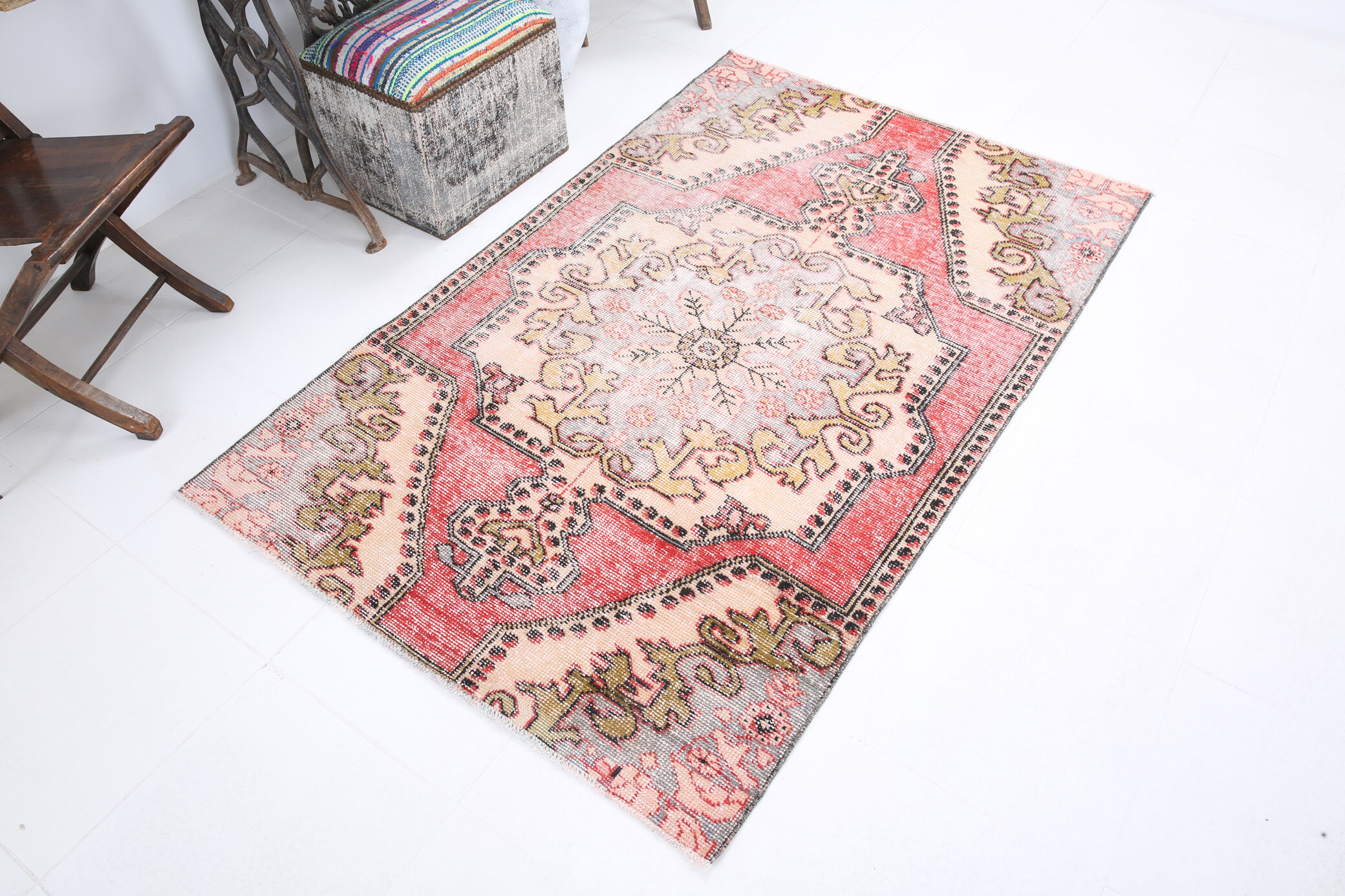 4x6 red turkish vintage rug, 4x6 handmade vintage rug