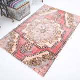 4x6 red turkish vintage rug, 4x6 handmade vintage rug