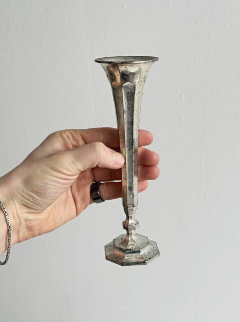 Antique patinated metal soliflore vase