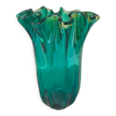 1970s Michielotto Emerald Green Fazzoletto Murano Glass Vase — Italian Vint