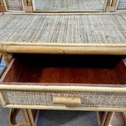 Bamboo and rattan vanity / dressing table with drawer and mirror, 1970s mid-century modern