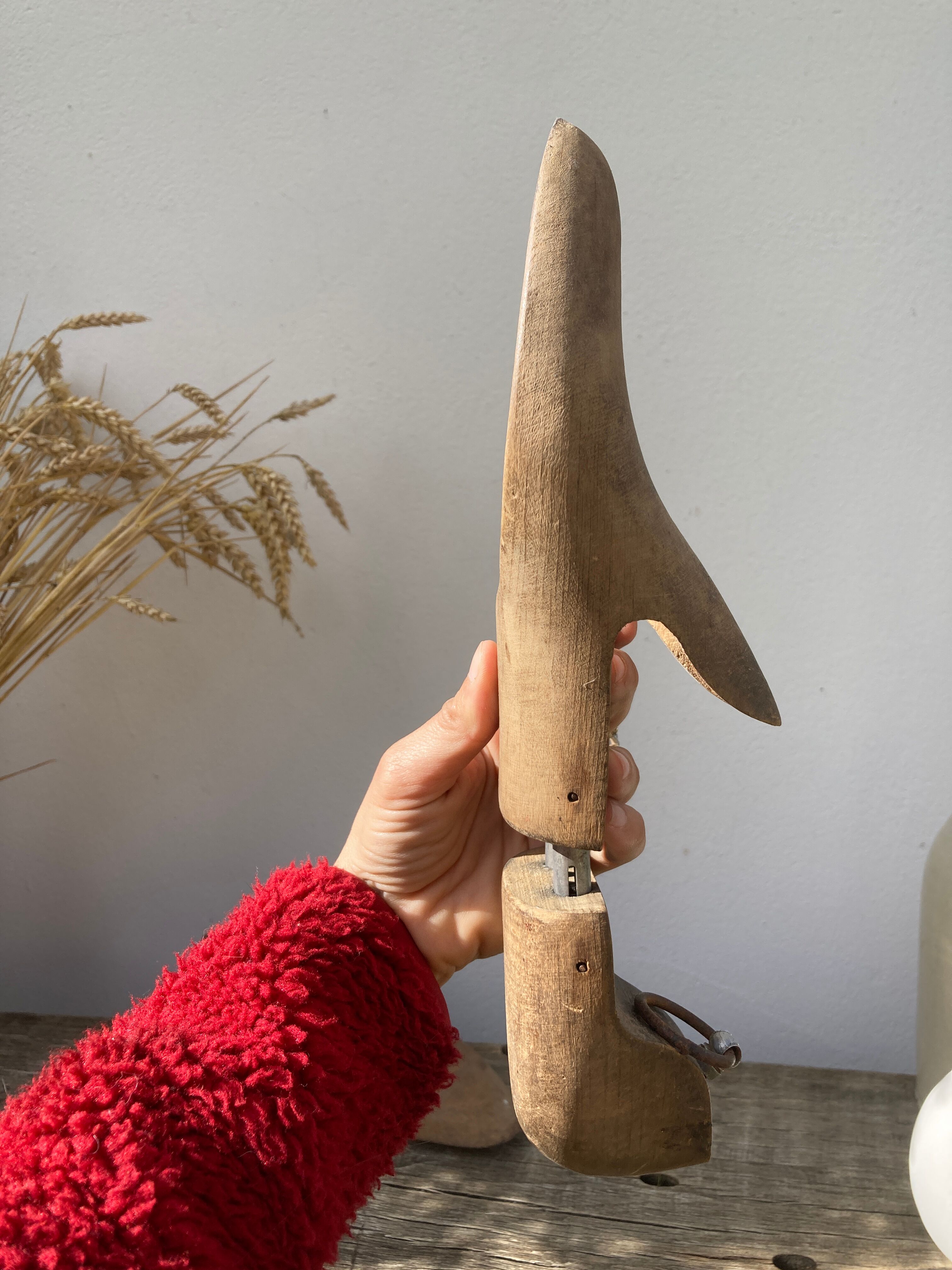 Old wooden shoe trees shapes vintage shoes