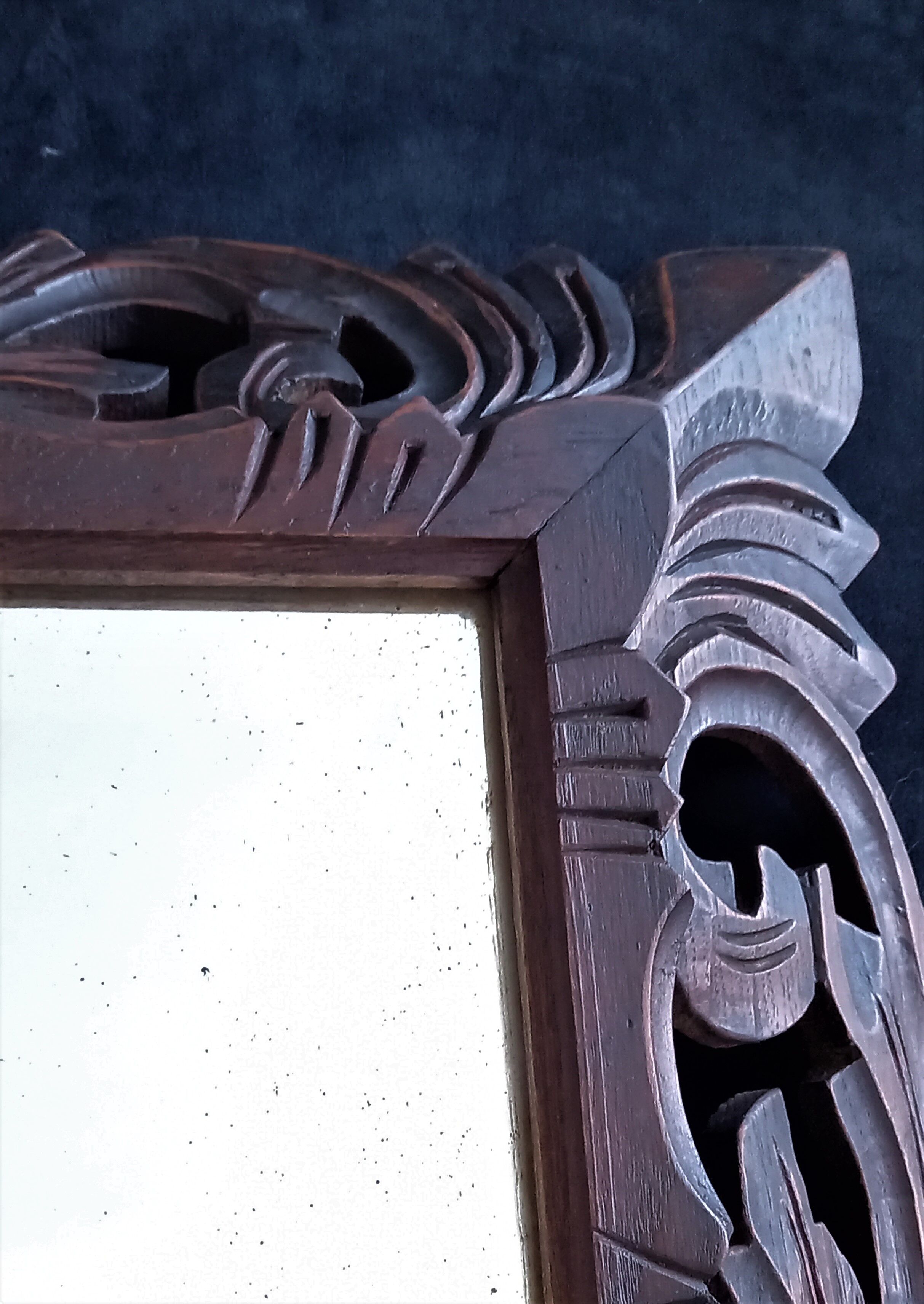 Antique oak mirror carved baroque style