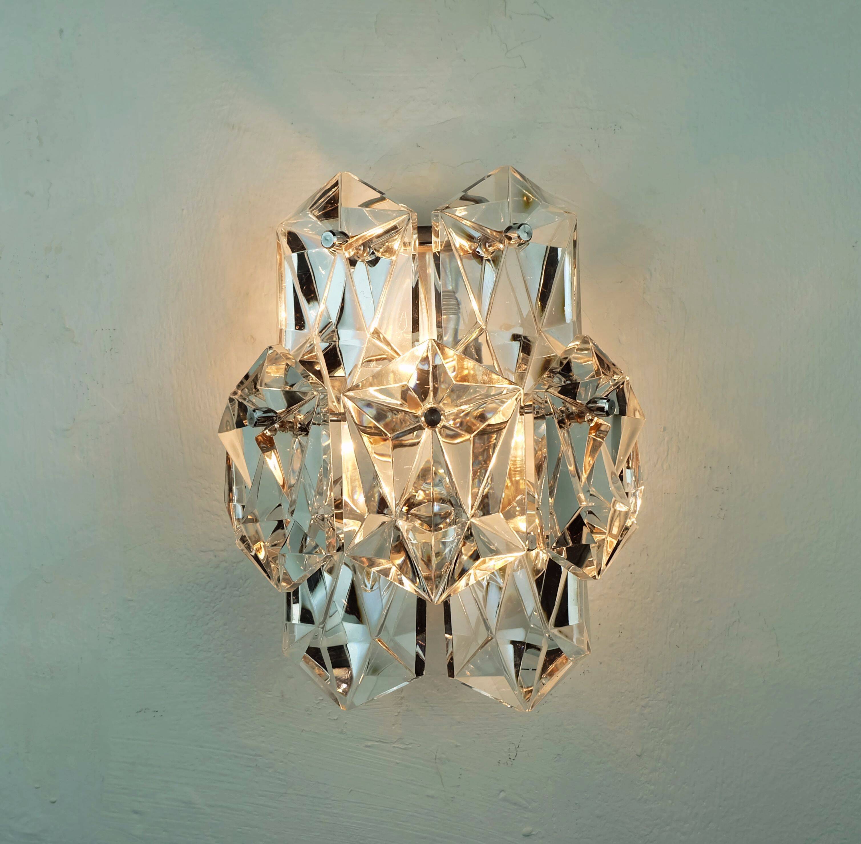 Elegant mid century sconce crystal glass prisms and chrome by kinkeldey 196