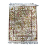 Vintage Turkish Hereke silk rug floral 53x67cm hand knotted gold pink 2538