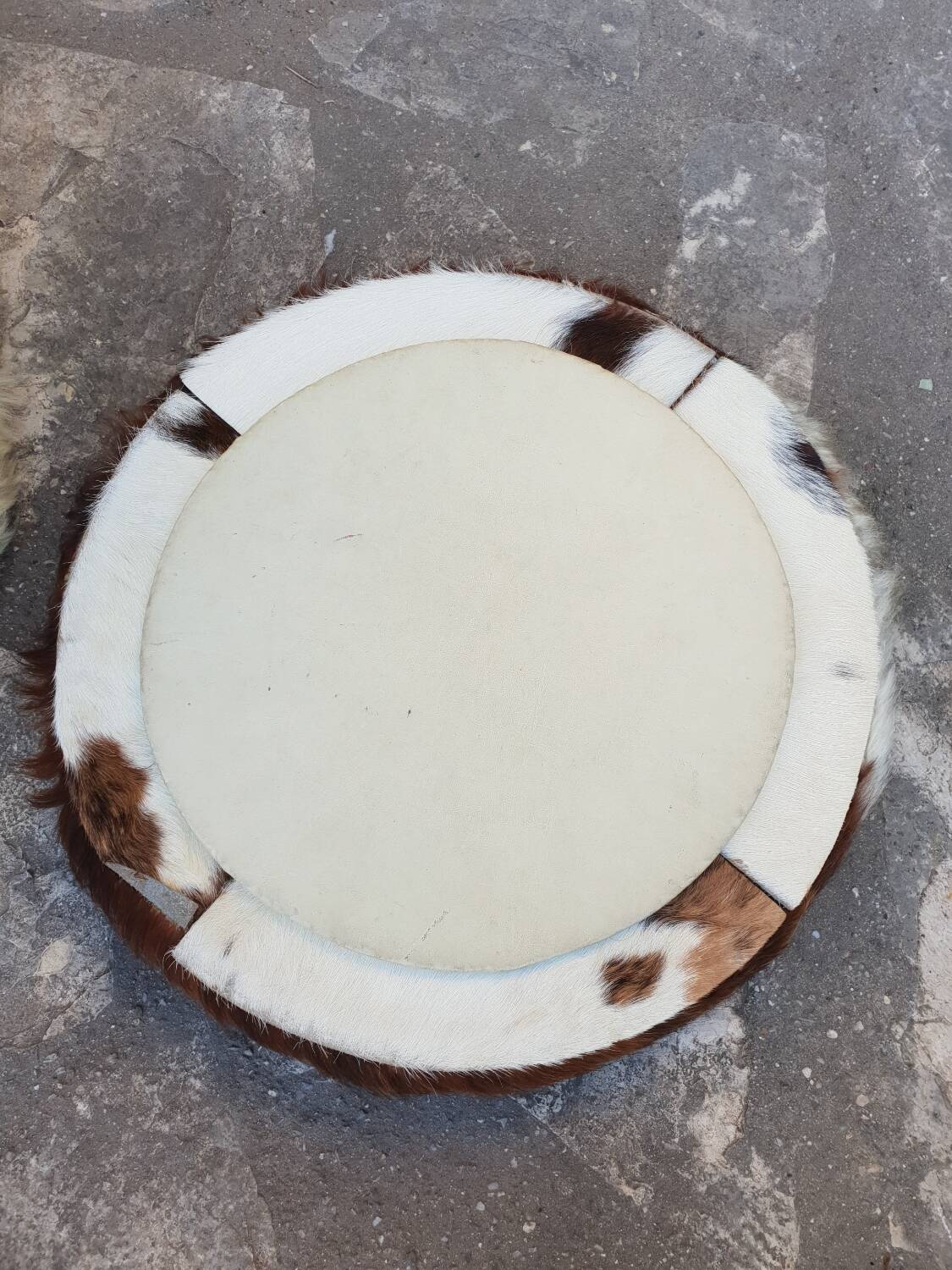 Cowhide chest pouf, 1970