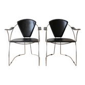 Paire de fauteuils Linda Arrben années 70 métal et cuir noir