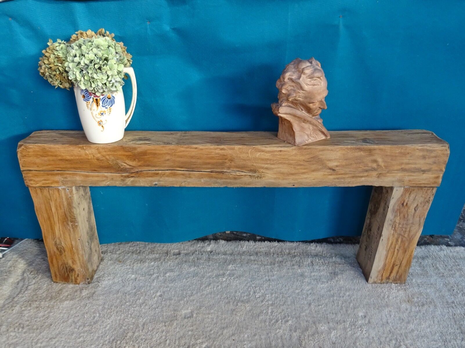 Brutalist console solid oak