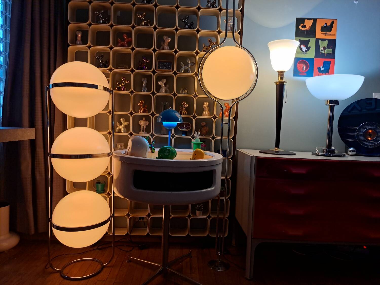 Large MAZDA 1950 Lamp Opaline Tulip/wood/metal