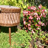 Former tripod tripod tailor in Rotin wood and retro fabric Old tripod worker Rattan