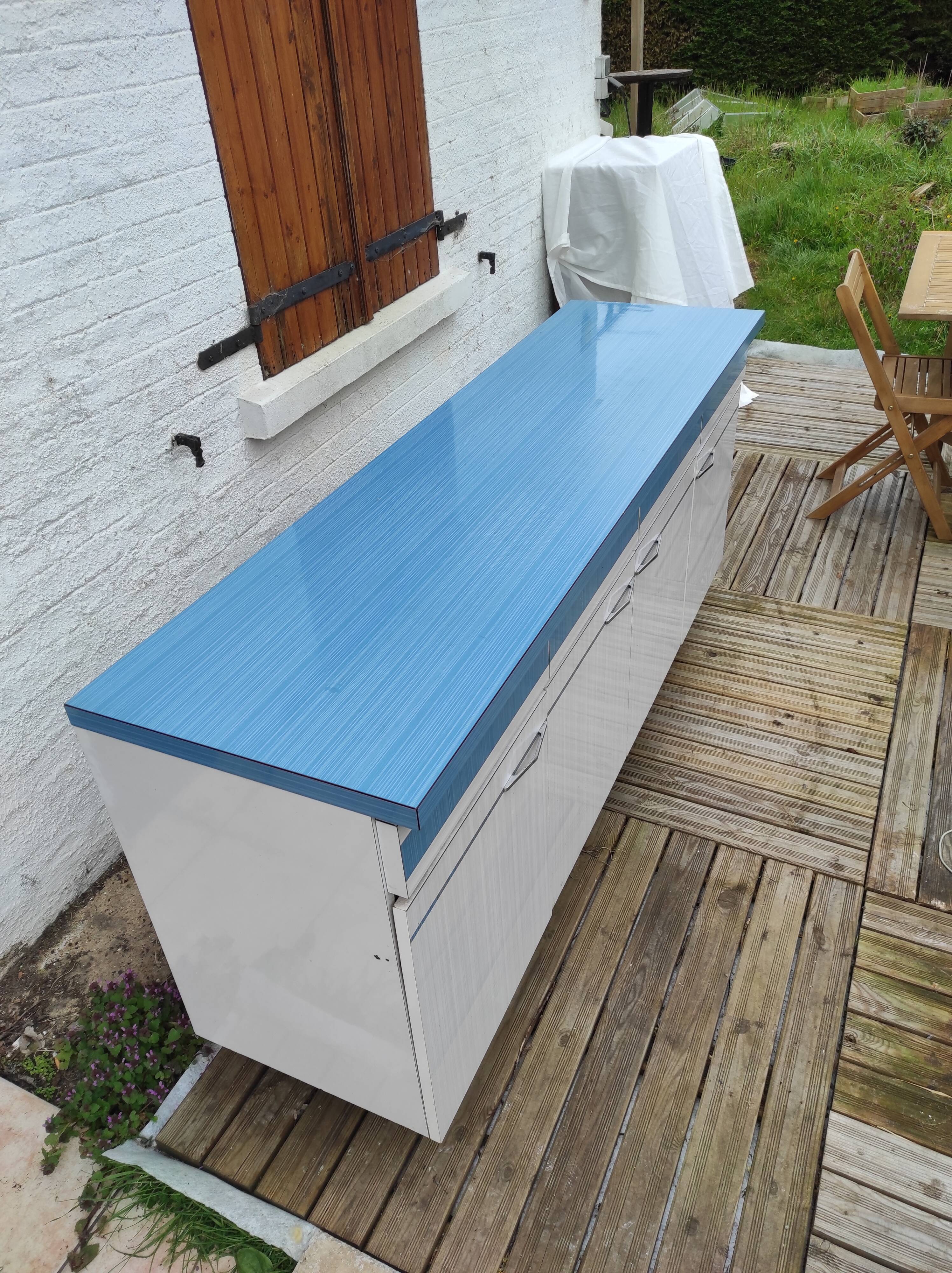 Kitchen cabinet in blue formica 4 doors 4 drawers