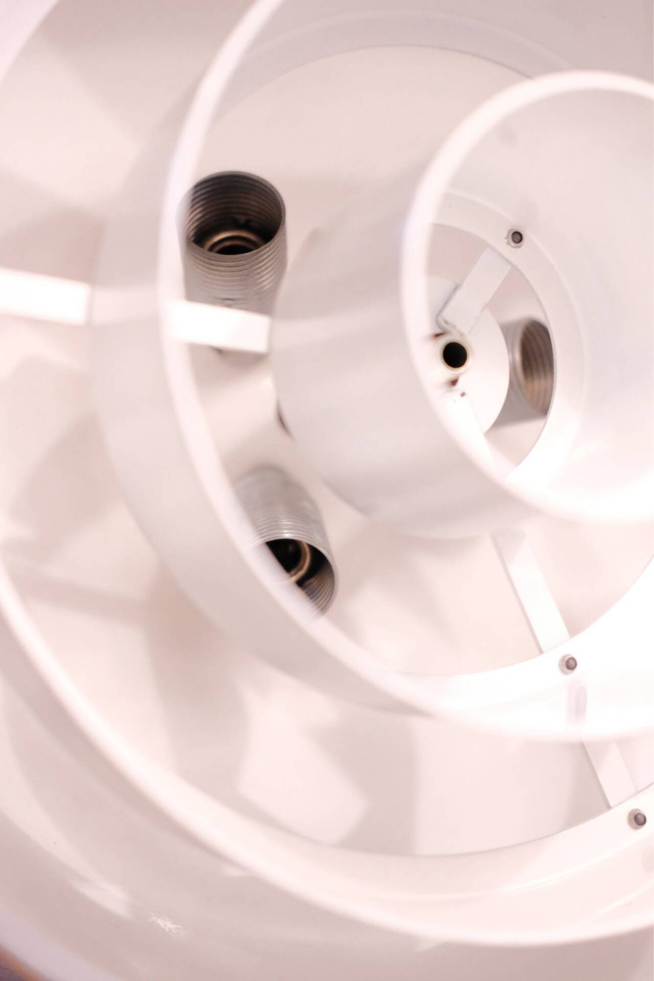 Vintage chrome dome suspension light, space age 70s, concentric rings bla.