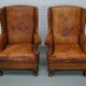 Old Patinated Dutch Cognac Colored Leather Club Chair, Set of 2